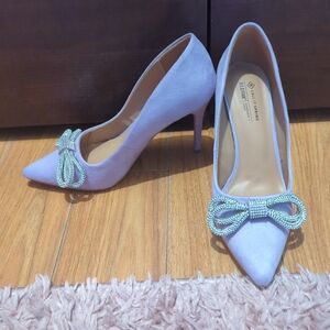 Call It Spring Lilac Pointed-Toe Heels with Rhinestone Bow